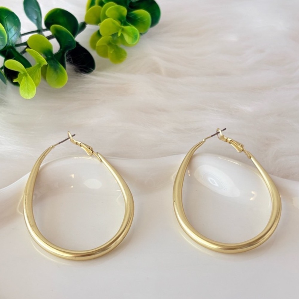 Elegant Matte Gold Teardrop Hoop Earrings - Women Jewelry